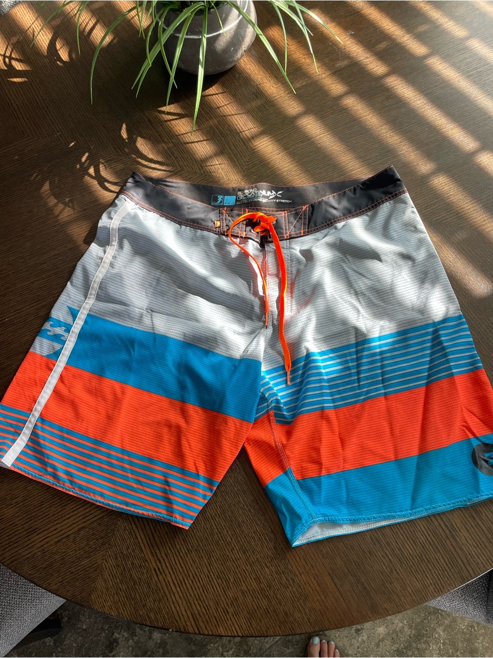 Billabong Orange, Blue and Gray Striped Board Shorts